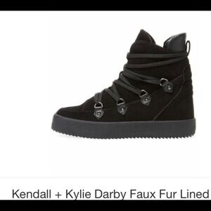 NWOT! Kendall & Kylie Black Suede, Faux Fur Lined, High Top Sneaker Boots